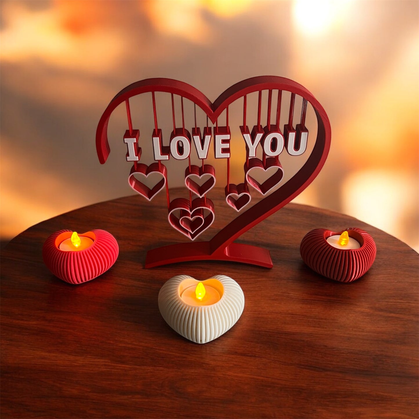 Valentine’s Heart Stand + LED Tea Light Set