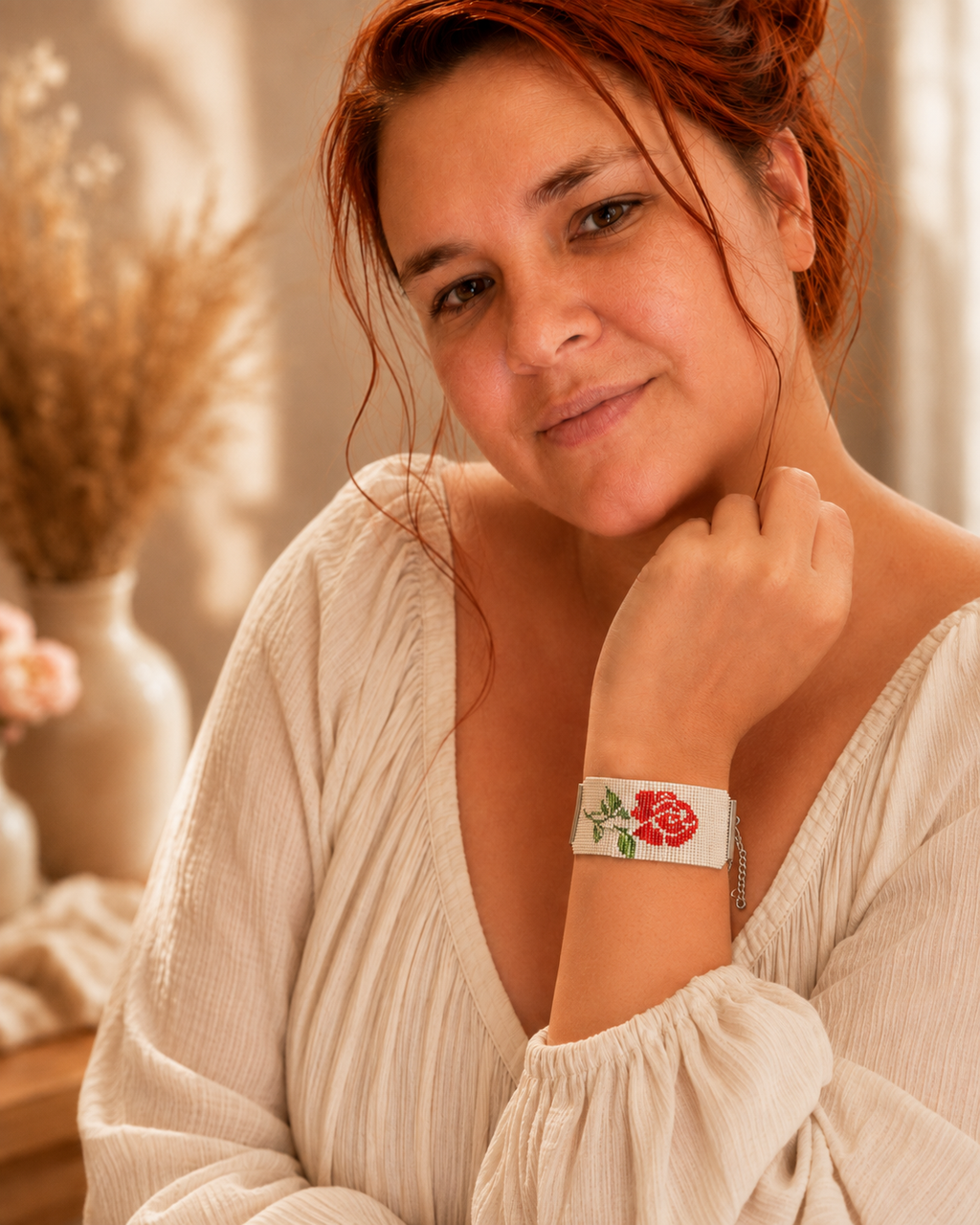 Red Rose Ukrainian Beaded Bracelet