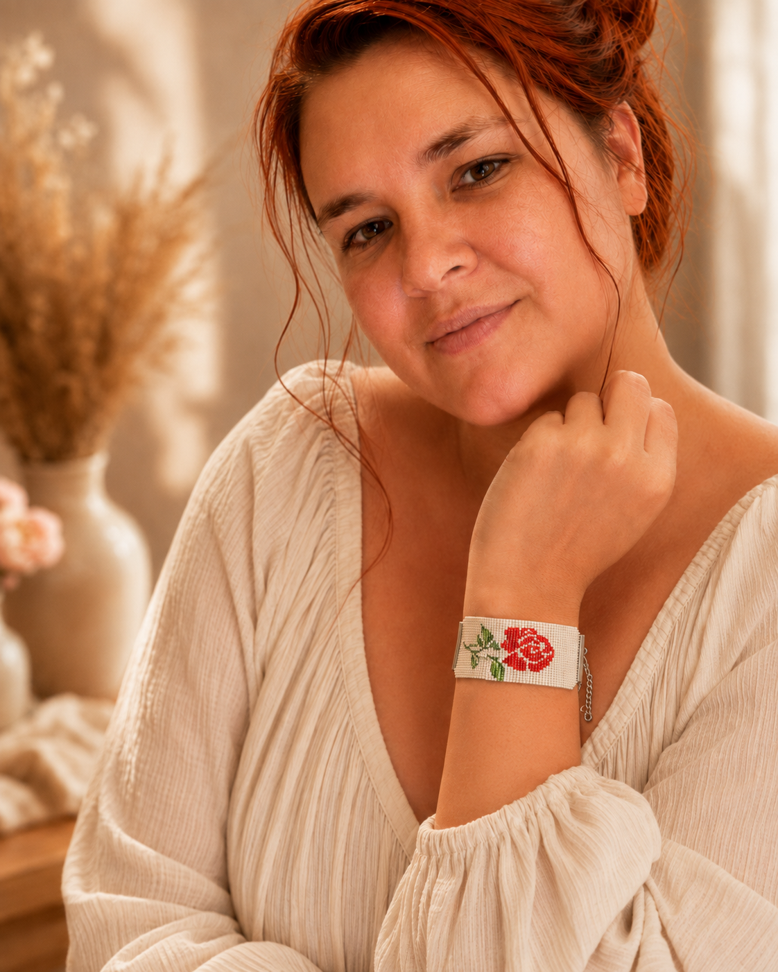 Red Rose Ukrainian Beaded Bracelet