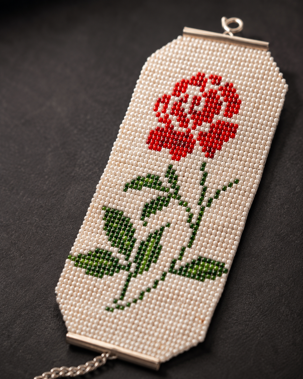 Red Rose Ukrainian Beaded Bracelet