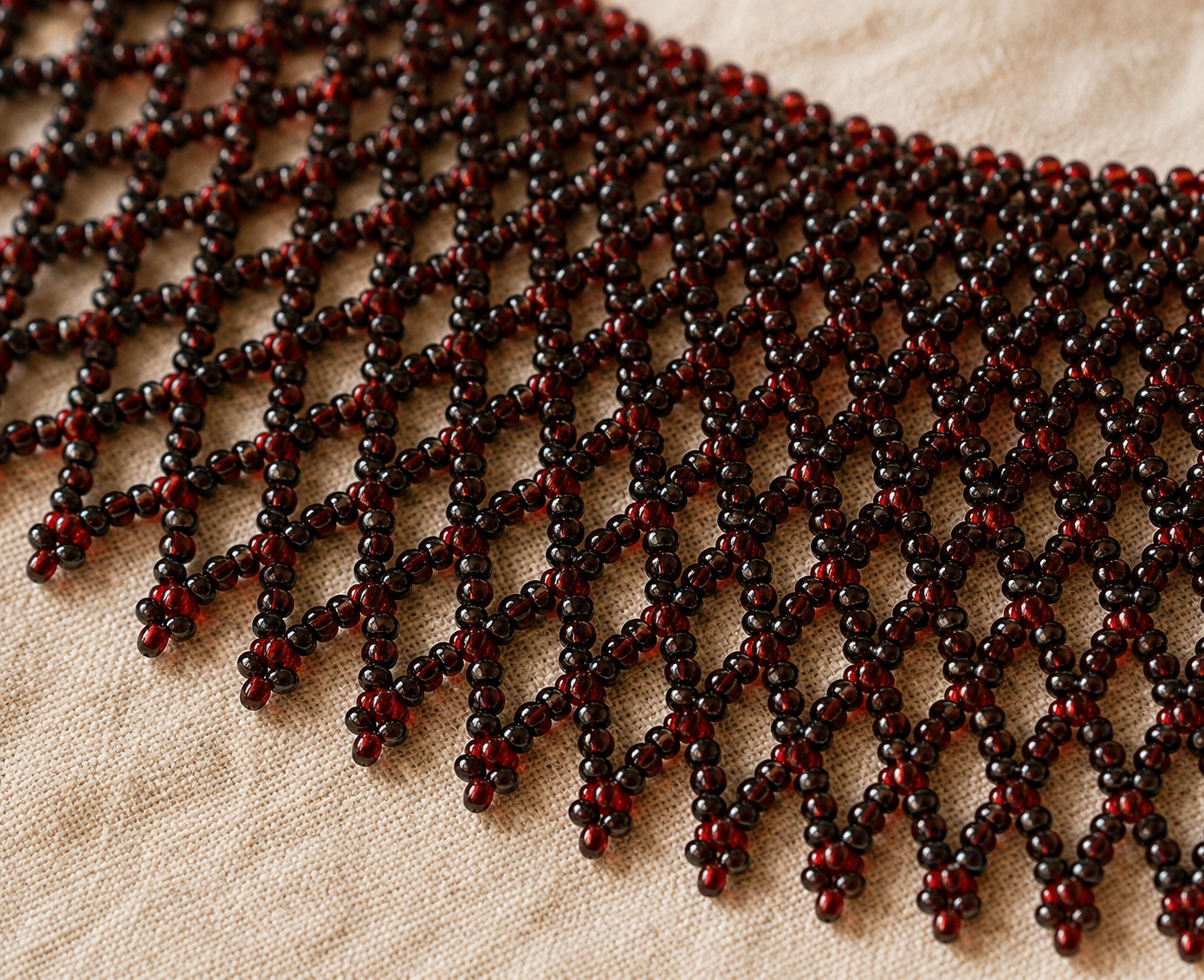Dark Netted Ukrainian Kryza-Style Statement Collar with Openwork Beadwork