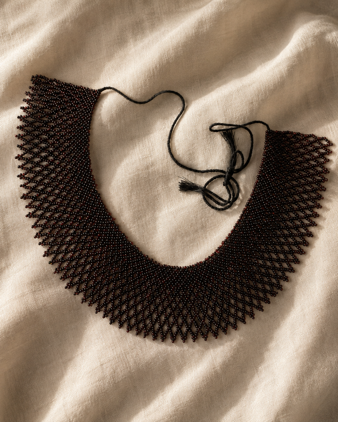 Dark Netted Ukrainian Kryza-Style Statement Collar with Openwork Beadwork