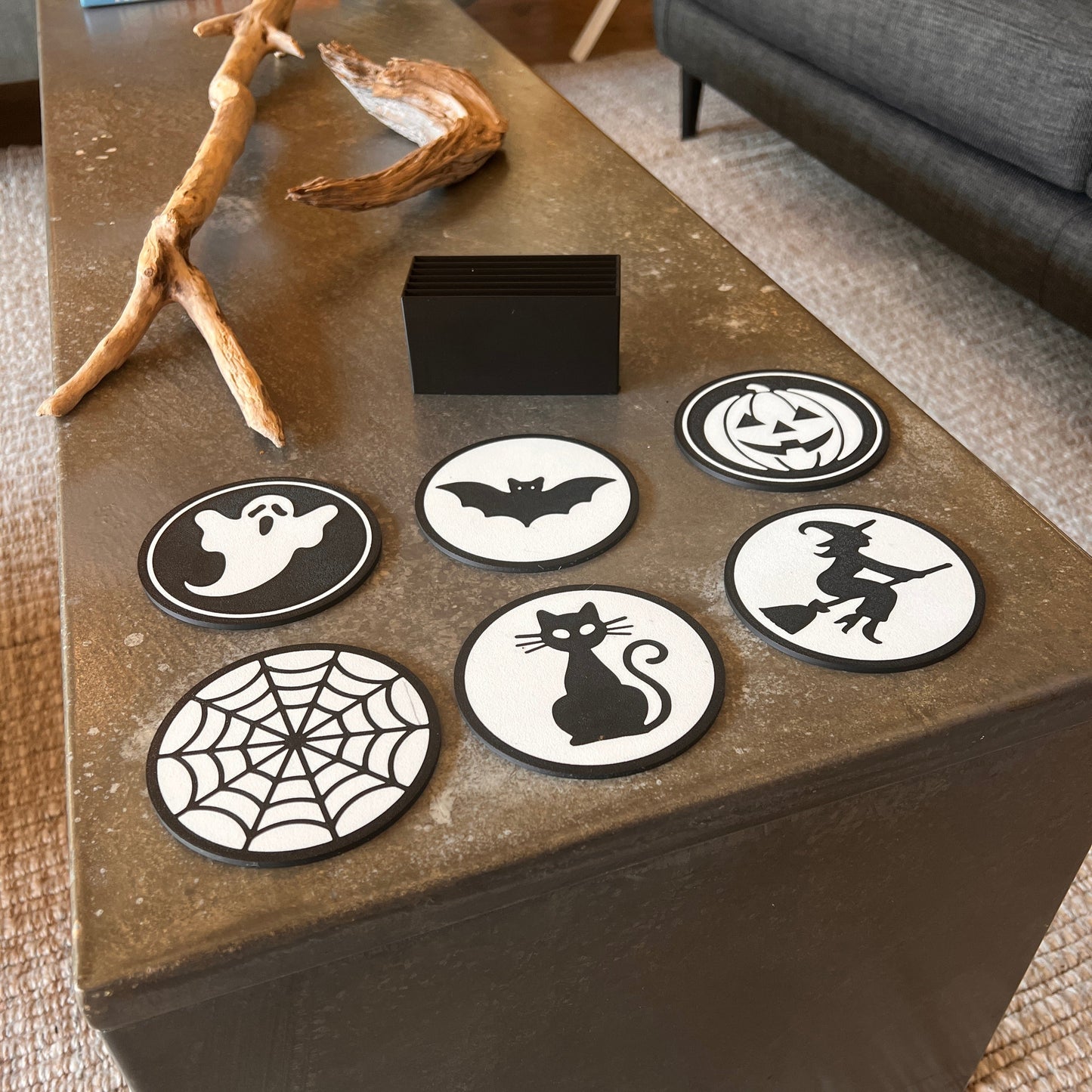 Halloween Themed Coaster Set with Holder