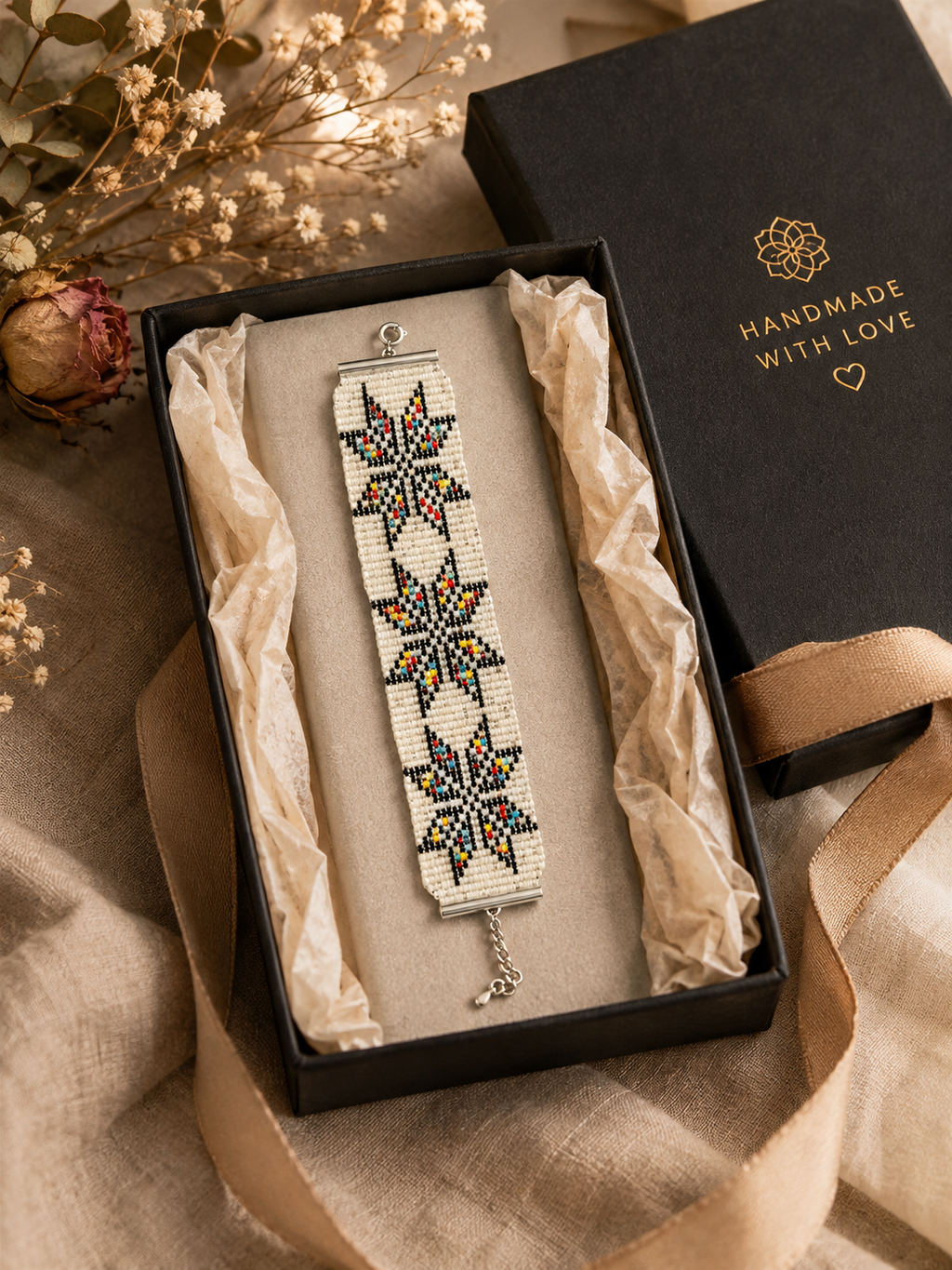 Ivory Geometric Star Beaded Bracelet