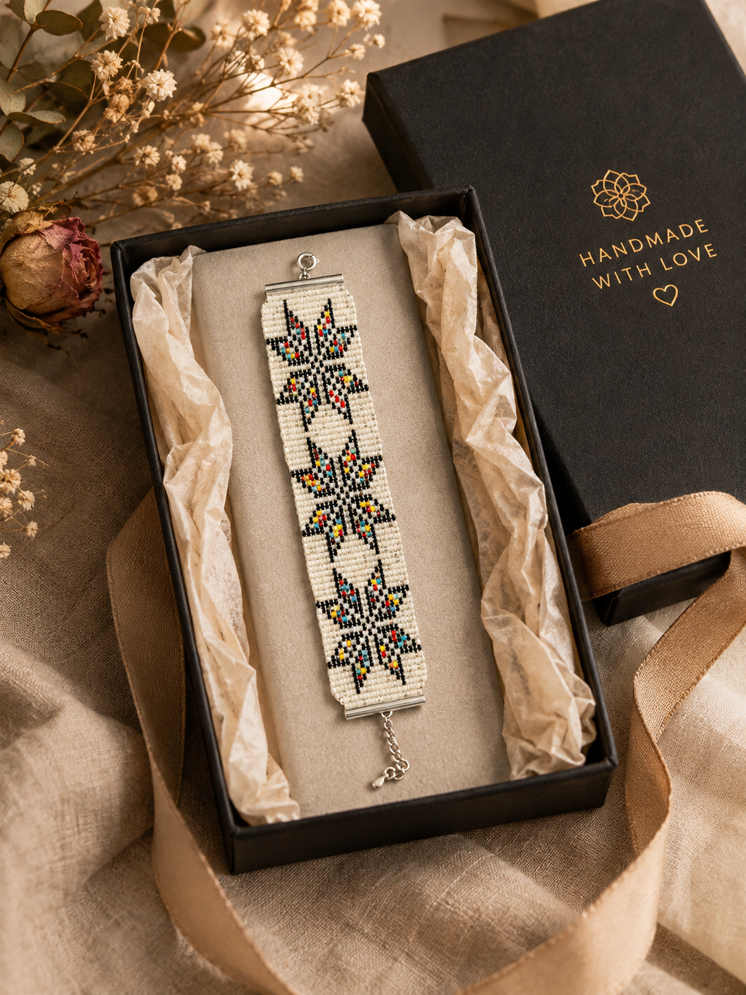 Ivory Geometric Star Beaded Bracelet