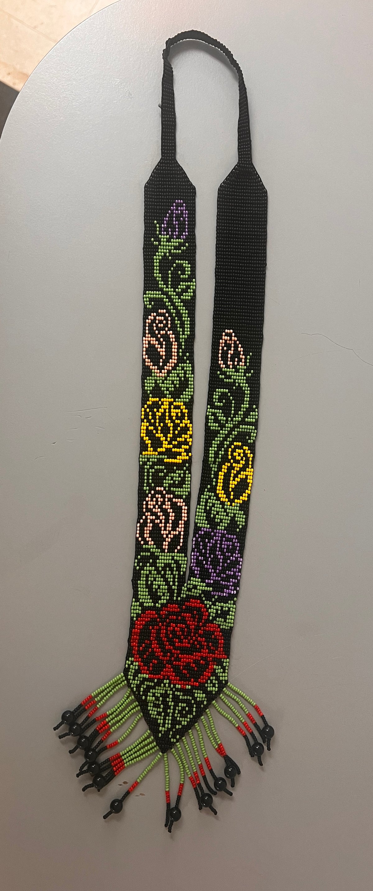 Ukrainian Handmade Long Floral Gerdan-Style Beaded Necklace