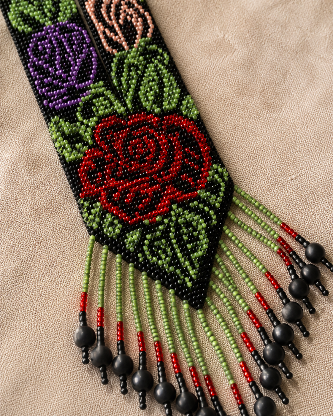 Ukrainian Handmade Long Floral Gerdan-Style Beaded Necklace