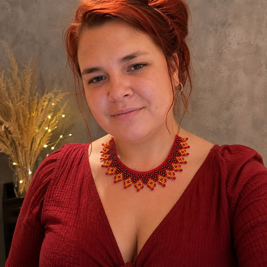 Red and Yellow Sunburst Ukrainian Handmade Kryza-Style Beaded Collar