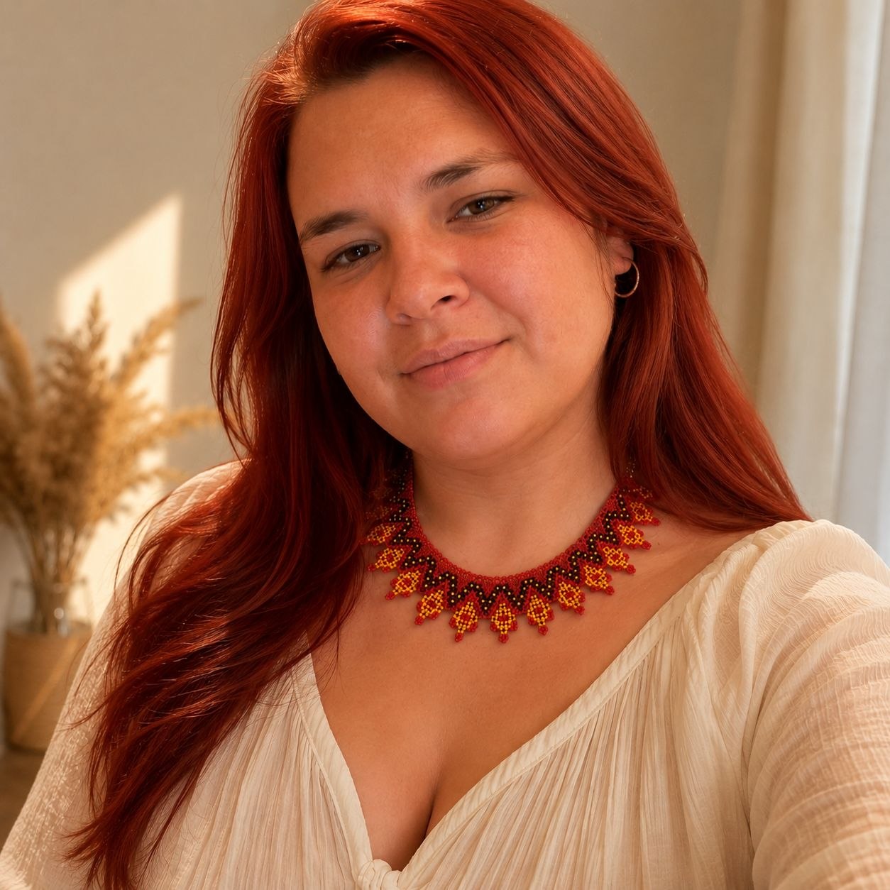Red and Yellow Sunburst Ukrainian Handmade Kryza-Style Beaded Collar