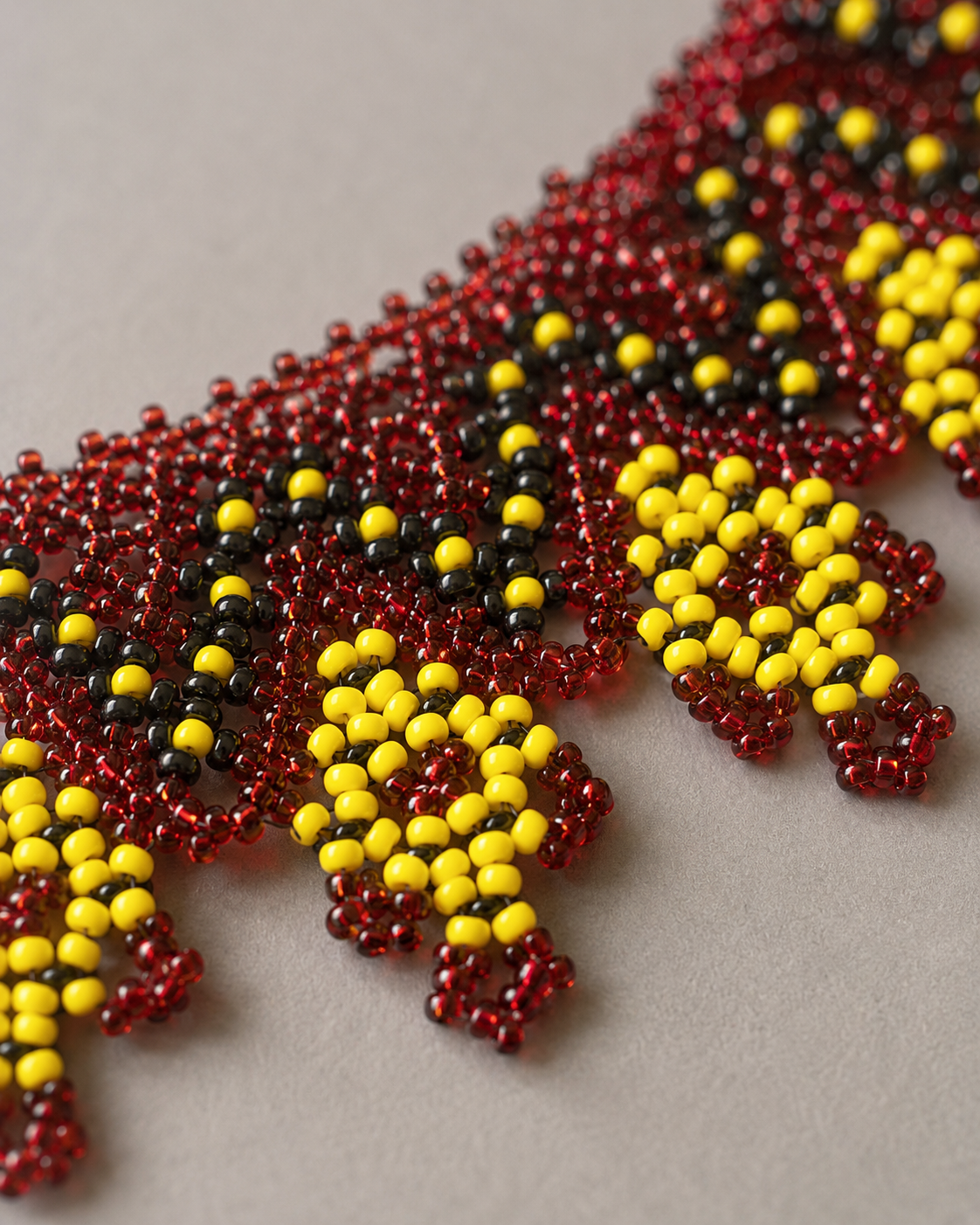Red and Yellow Sunburst Ukrainian Handmade Kryza-Style Beaded Collar