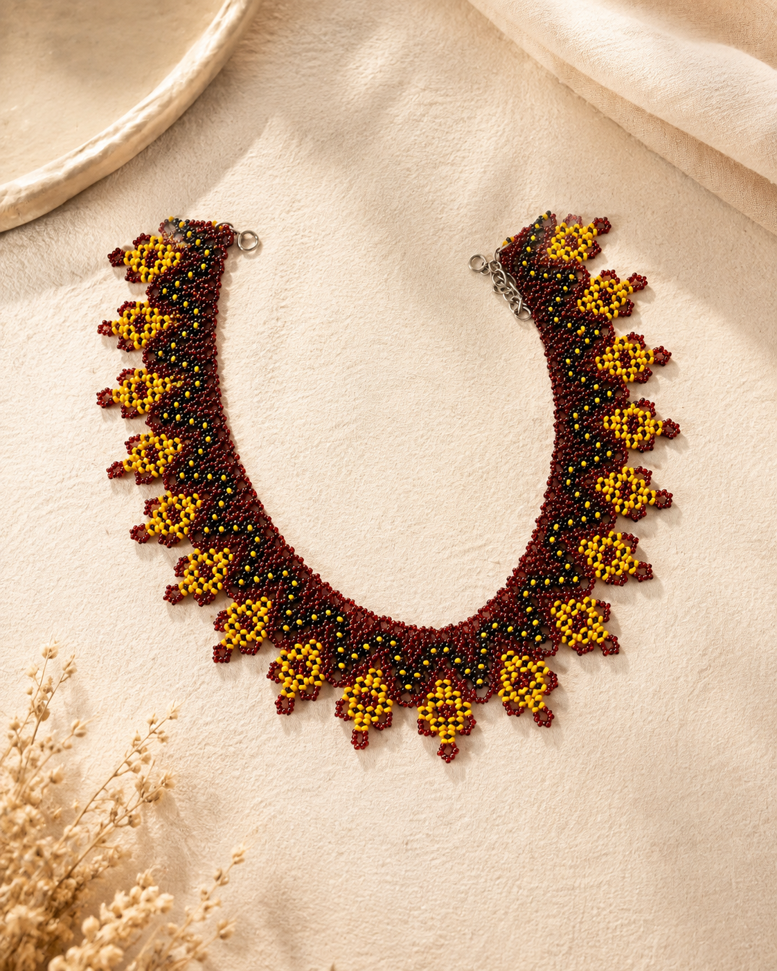 Red and Yellow Sunburst Ukrainian Handmade Kryza-Style Beaded Collar